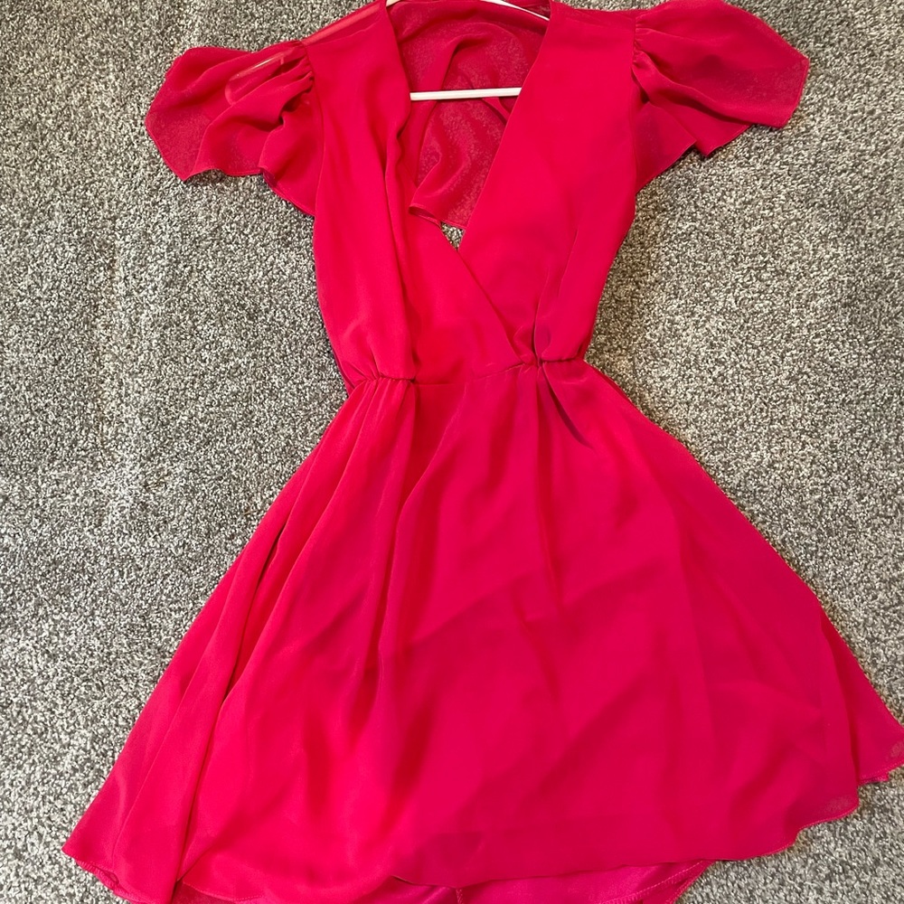 Pink ASOS dress. Open/sheer back. Flutter sleeve